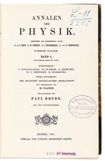 Einstein, Albert (1879-1955) et alia. Annalen der Physik, 1901.